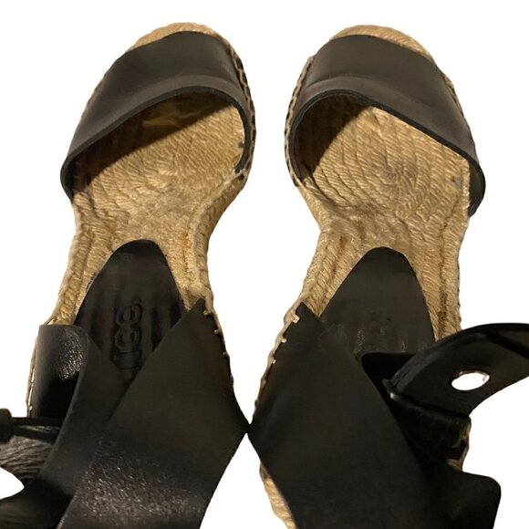 Vince Sophie Leather Espadrille Wedge size EU 36 US 6 Black Jute Rope - Picture 6 of 13
